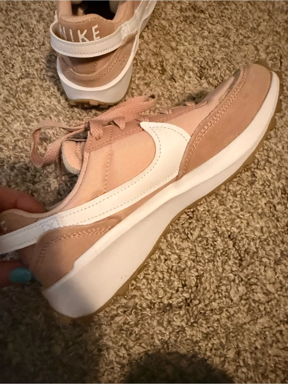 Nike Women's Blush Pink Retro Runner Sneakers with White Swoosh